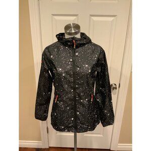 Super Dry Black Hooded Star Print Windbreaker, Lightweight Jacket, Size XS